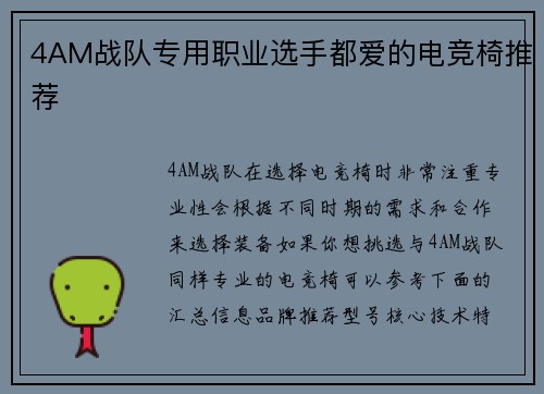 4AM战队专用职业选手都爱的电竞椅推荐